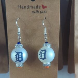Handmade White and Blue Earrings